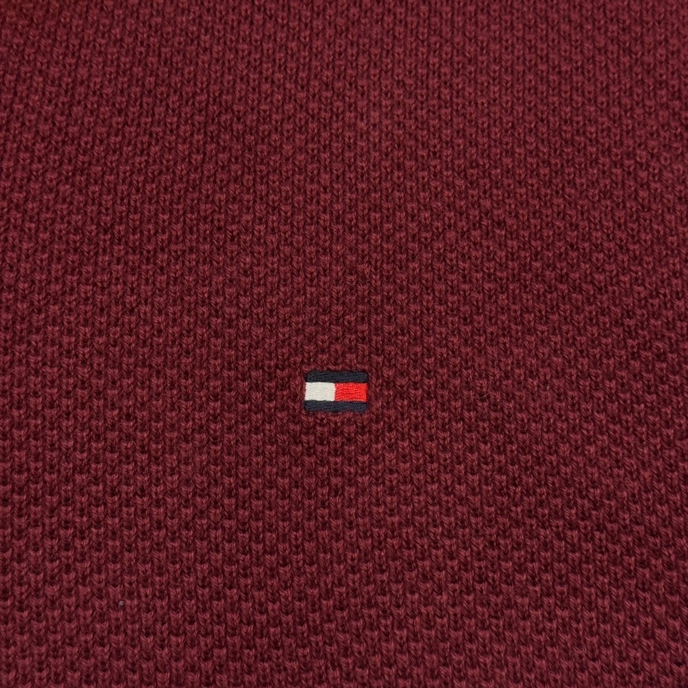 Tommy Hilfiger Quarter Zip Sweater Mens XL Burgundy Waffle Knit 78J1687 Academia - Picture 10 of 11